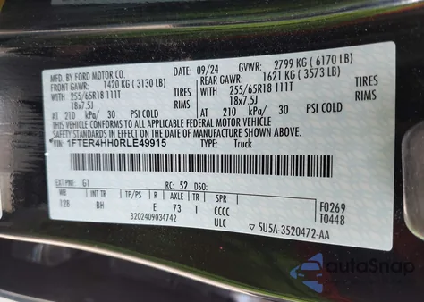 2024 Ford Ranger Xlt from USA, damaged, VIN 1FTER4HH0RLE49915